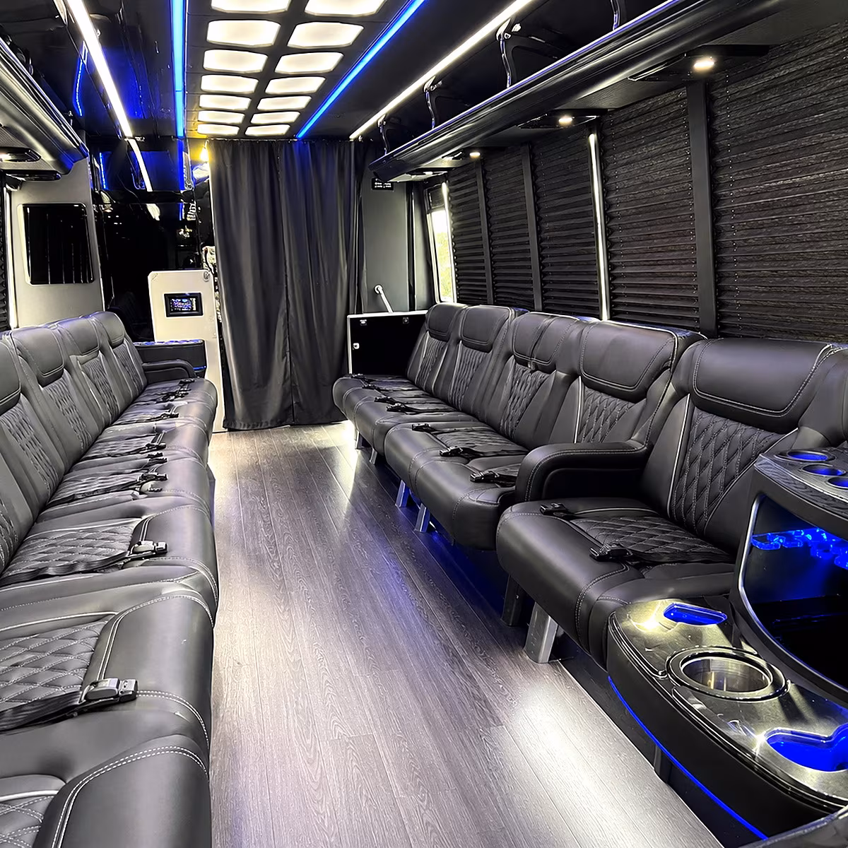 Passenger watching the Dearborn scenery during a regional party bus road trip