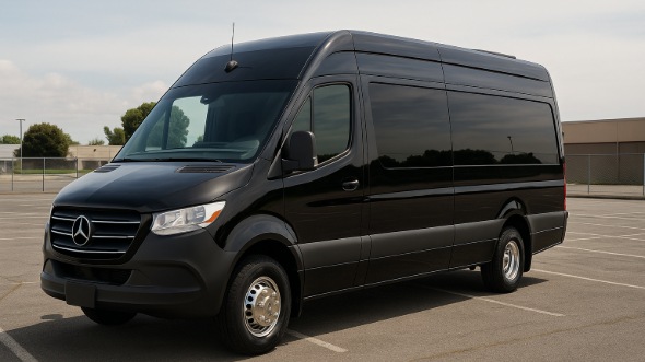 Exterior of Charter Bus Company Troy's 14 Passenger Sprinter Limousine in Troy