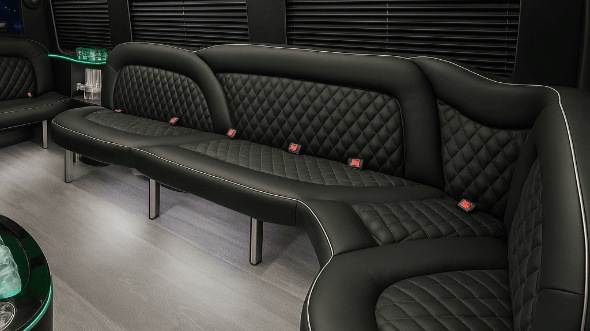 Interior of Charter Bus Company Taylor's 15 Passenger Party Bus in Taylor