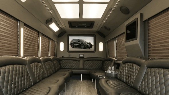 Interior of Charter Bus Company Dearborn Heights's 50 Passenger Party Bus in Dearborn Heights